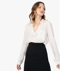 GEMO Blouse femme fluide à motifs et col v à boutons noir standard