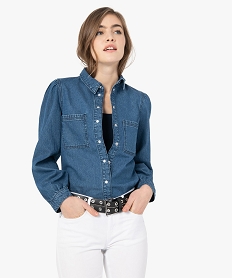 GEMO Chemise femme en jean avec épaules froncées Bleu