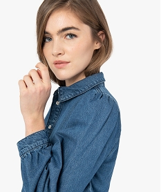 chemise femme en jean avec epaules froncees bleuF886201_2