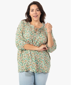 GEMO Blouse femme grande taille imprimée à manches 34 et col fantaisie Orange