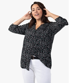 GEMO Blouse femme grande taille imprimée à manches 34 Blanc