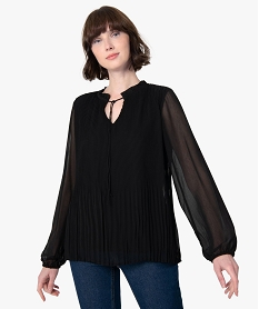 GEMO Blouse femme en voile à manches longues Noir