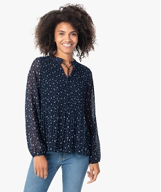 GEMO Blouse femme à manches longues avec buste plissé Imprimé