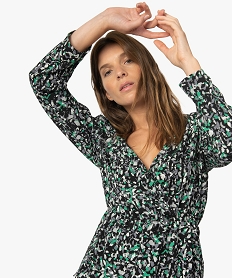 GEMO Blouse femme à épaulettes forme cache-cœur Imprimé