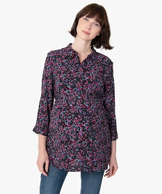 blouse de grossesse a motifs fleuris manches 34 bleuF887701_1