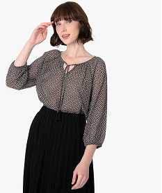 GEMO Blouse femme imprimée en voile à col rond Imprimé