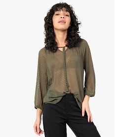 GEMO Blouse femme imprimée en voile à col rond Vert