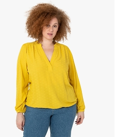 GEMO Blouse femme grande taille unie ajustable dans le bas Jaune