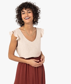 blouse femme sans manches contenant du lin beige blousesF890001_1