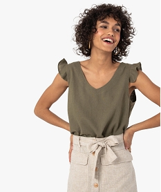 GEMO Blouse femme sans manches contenant du lin Vert