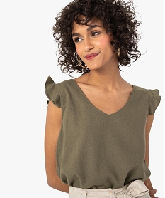 blouse femme sans manches contenant du lin vert blousesF890101_2