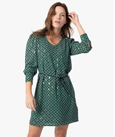 GEMO Robe femme à petits motifs pailletés à manches longues Imprimé