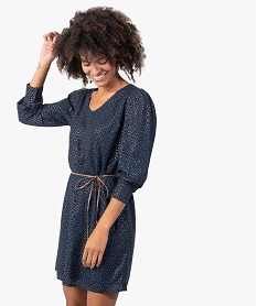 GEMO Robe femme à petits motifs pailletés à manches longues Imprimé