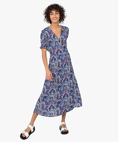 GEMO Robe femme à motifs cachemire encolure croisée Imprimé