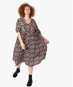 GEMO Robe femme grande taille à motifs fleuris et touches pailletées Blanc