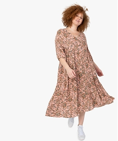 GEMO Robe femme grande taille à motifs fleuris et touches pailletées Blanc