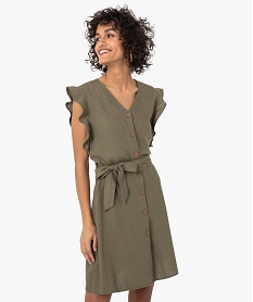 GEMO Robe femme emmanchures à volants Vert