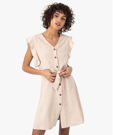 GEMO Robe femme emmanchures à volants Beige