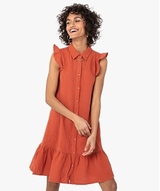 robe femme en gaze de coton a col chemise orangeF893301_1