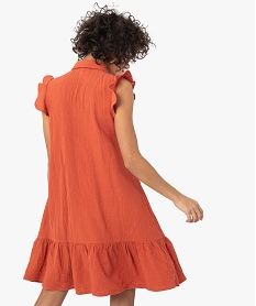 robe femme en gaze de coton a col chemise orangeF893301_3