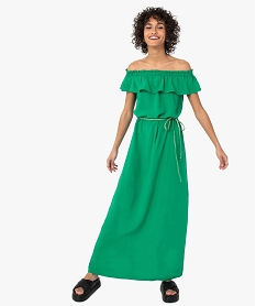 GEMO Robe longue femme avec large volant sur le col Vert