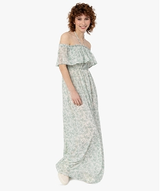 GEMO Robe longue femme imprimée avec grand col à volant Imprimé