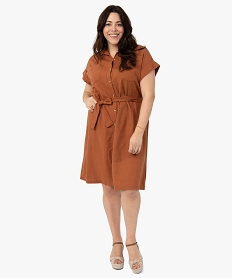 robe femme grande taille a manches courtes contenant du lin orangeF894701_1