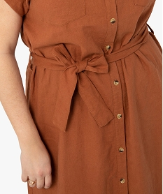 robe femme grande taille a manches courtes contenant du lin orangeF894701_2