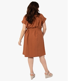 robe femme grande taille a manches courtes contenant du lin orangeF894701_3