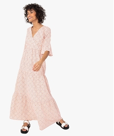 GEMO Robe longue femme à manches courtes à motifs fleuris Imprimé