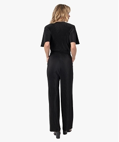 combinaison pantalon femme en toile gaufree unie noirF895301_3