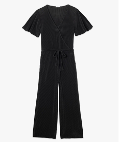combinaison pantalon femme en toile gaufree unie noirF895301_4