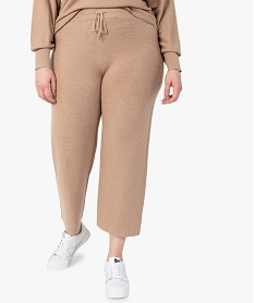 GEMO Pantalon femme grande taille en maille souple avec large ceinture Beige