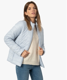 GEMO Blouson femme matelassé avec col montant Bleu