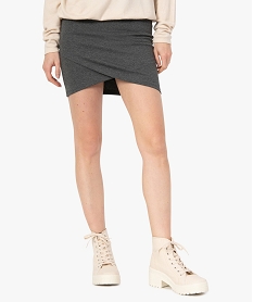 GEMO Jupe femme courte en maille extensible devant croisé Gris