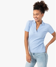 polo femme a manches courtes en maille cotelee bleu tee-shirts tops et debardeursF899301_1