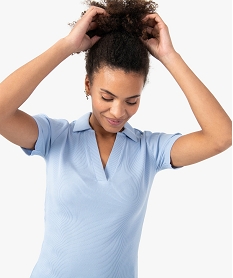 polo femme a manches courtes en maille cotelee bleu tee-shirts tops et debardeursF899301_2