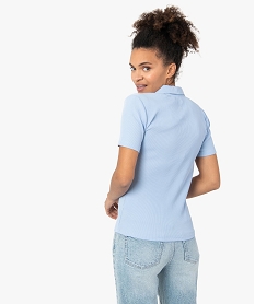 polo femme a manches courtes en maille cotelee bleu tee-shirts tops et debardeursF899301_3