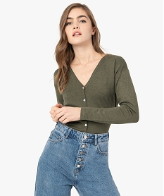 GEMO Gilet femme en maille fine avec col V Vert