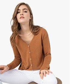 GEMO Gilet femme en maille fine avec col V Orange