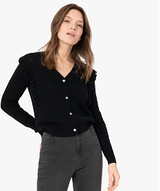 GEMO Gilet femme court en maille fantaisie avec volants Noir