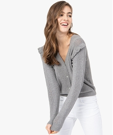 GEMO Gilet femme court en maille fantaisie avec volants Gris
