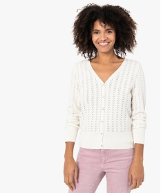 GEMO Gilet femme en maille fine fantaisie Beige