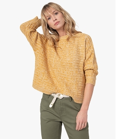 GEMO Pull femme pailleté avec emmanchures chauve-souris Jaune