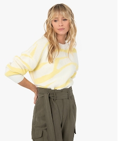 GEMO Pull femme oversize bicolore Jaune