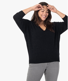 pull femme grande taille a col v avec fines paillettes noir pulls et giletsF902001_1