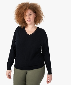 pull femme grande taille en maille fine et col en dentelle noir pulls et giletsF902101_1