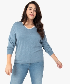 pull femme grande taille en maille fine et col en dentelle bleu pulls et giletsF902201_1