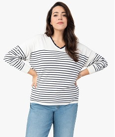 GEMO Pull femme grande taille en maille fine et col en dentelle Imprimé