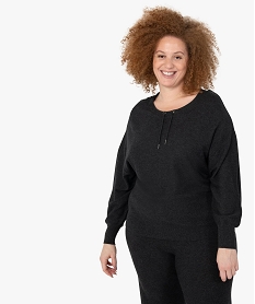 GEMO Pull femme grande taille avec col rond ajustable par cordon Gris